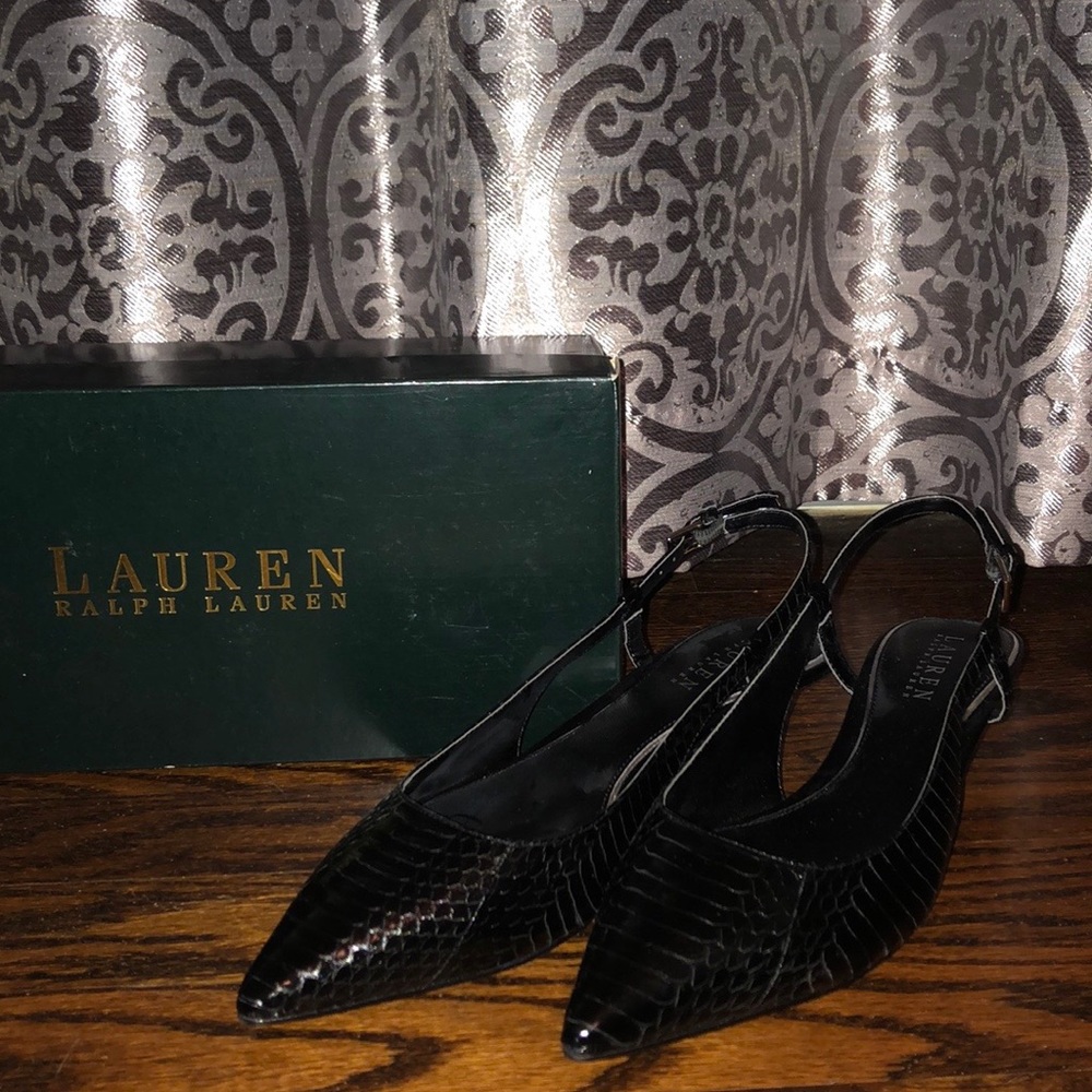 Ralph Lauren black sling back low heels